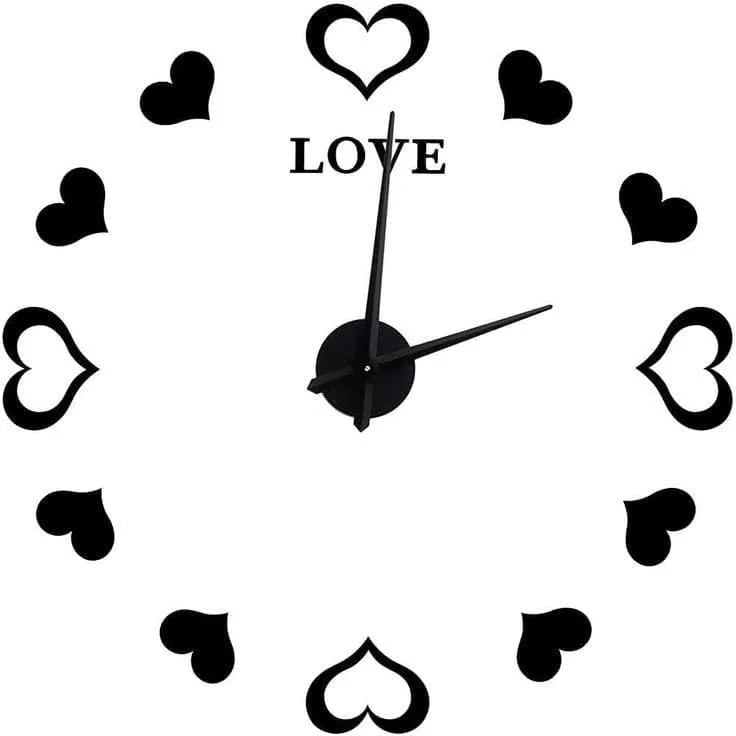 3d Design Wooden Heart shaped DIY Wall Clock