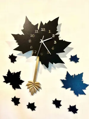 Black Maple Leaf Clock with Pendulum