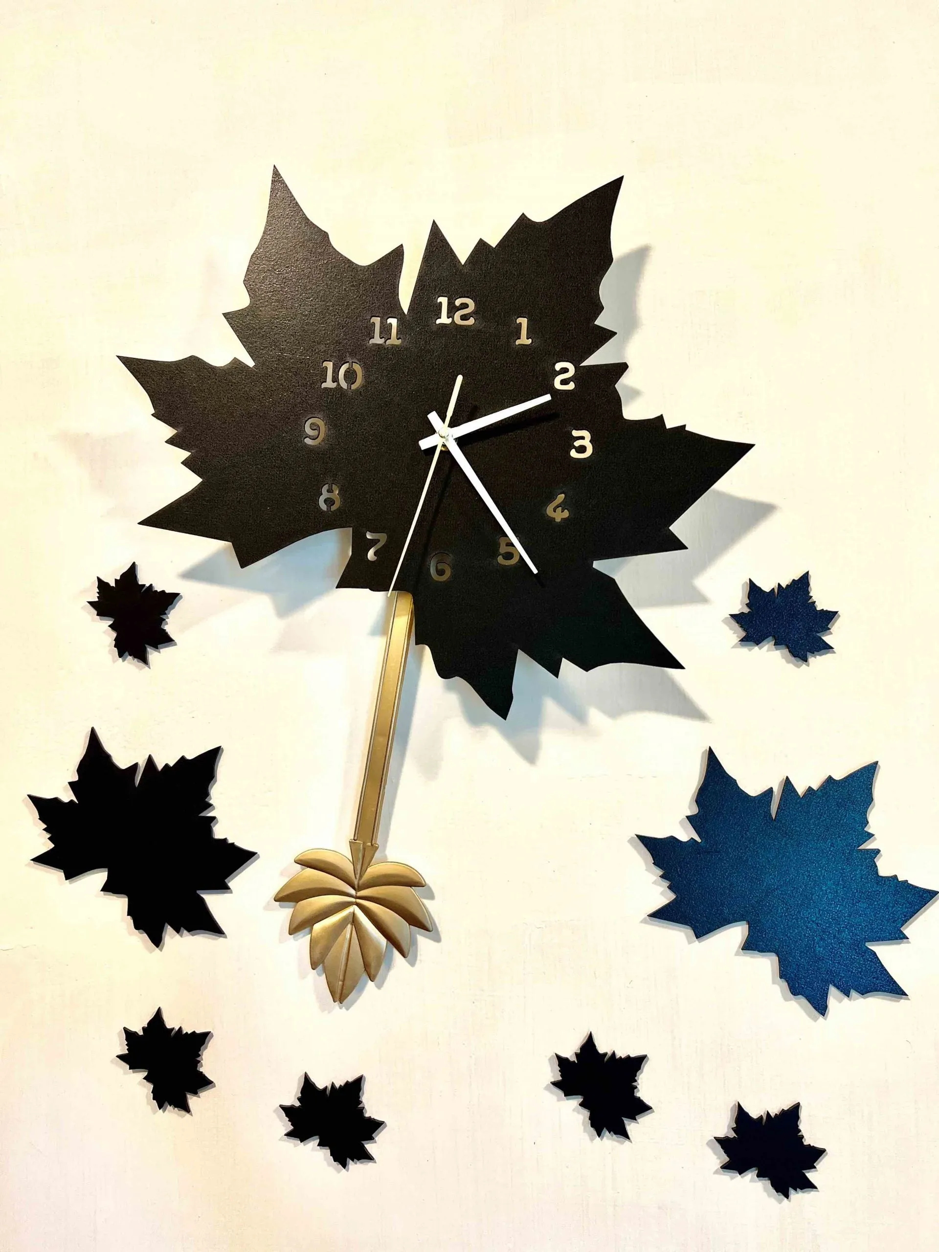 Black Maple Leaf Clock with Pendulum