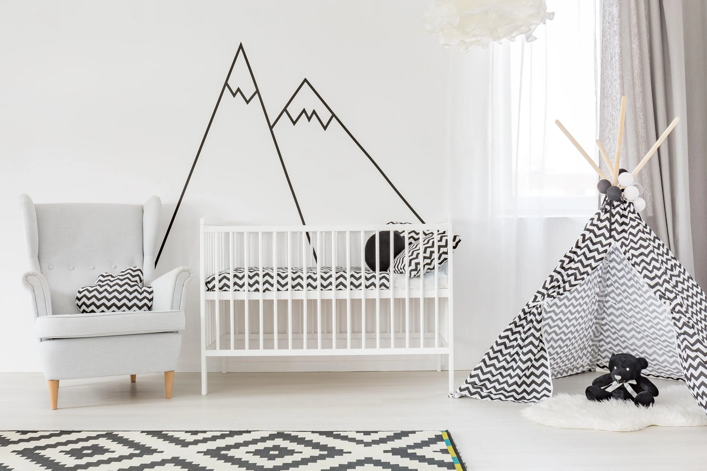 Black Thin Line Stickers - Mountains Peel And Stick Stripe Wall Decals Decor