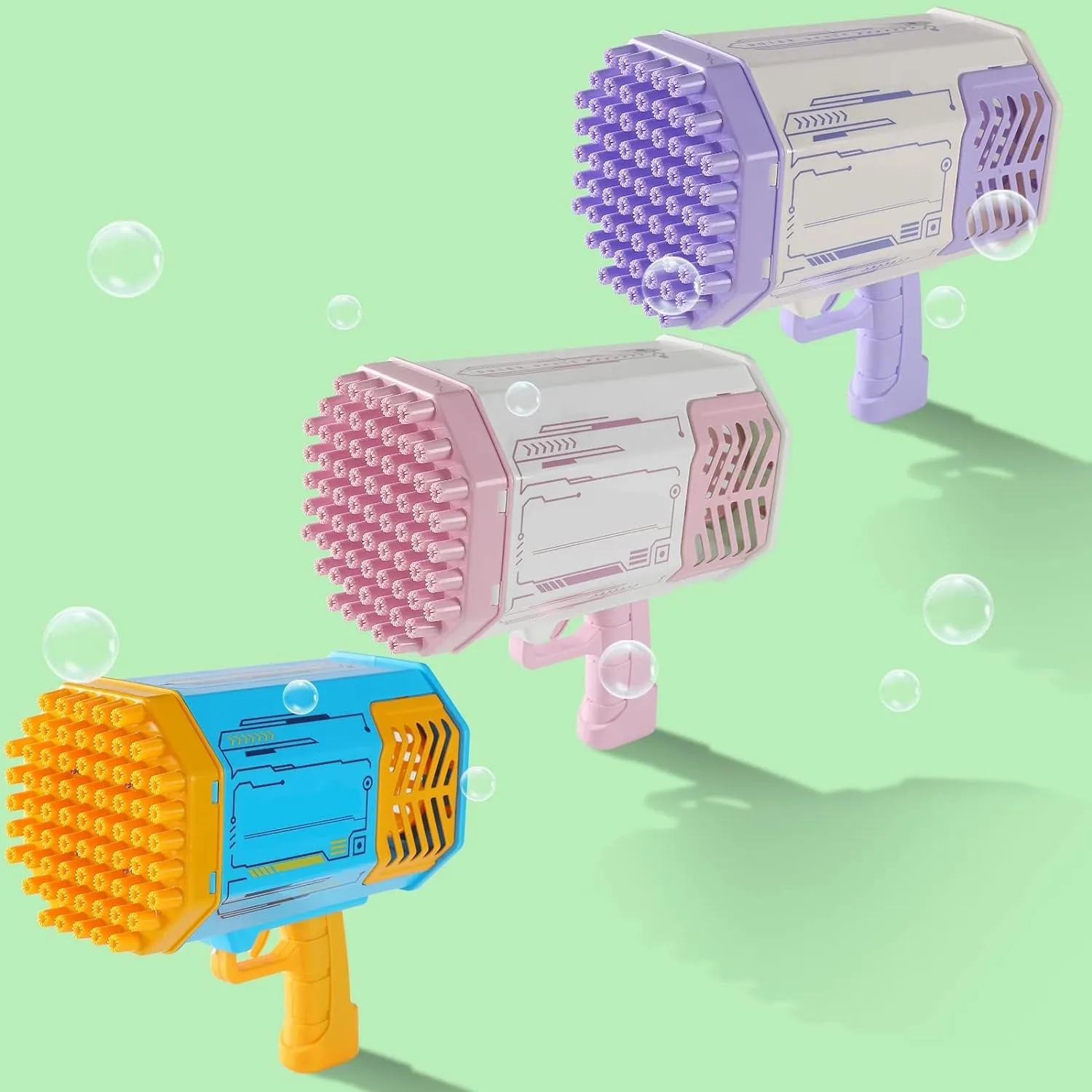 Bubble Machine Blaster Gun with Lights Battery Operated - 69 Holes