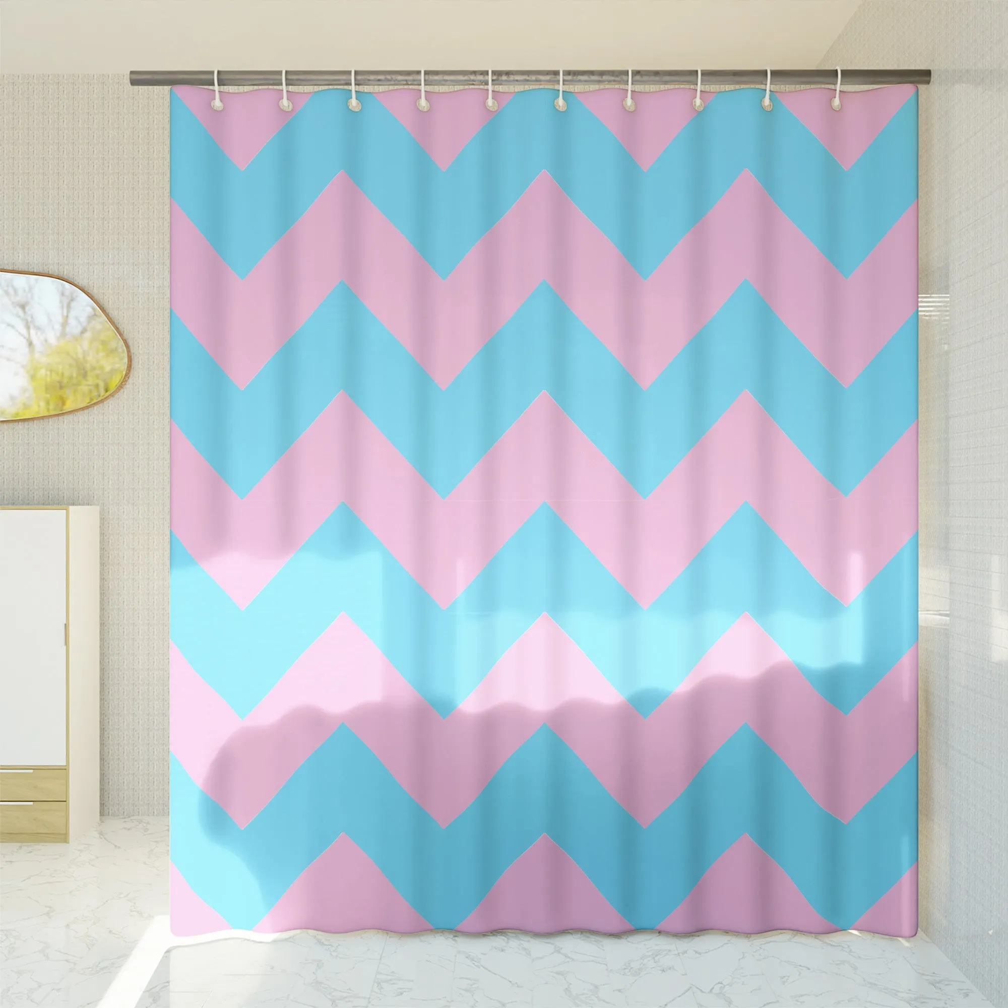 Checkered Blue Pink Shower curtain. Neon Punk Aesthetic, Vibrant Geometric Colorful Kids bathroom, Machine Washable, Polyester, Water and Mildew Resistant, Multiple sizes with Hooks