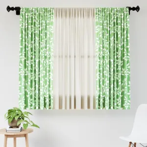 Encasa Homes Printed   Solid Window Curtains with Tie Back (5 ft, Reverse Leafs Green   Cream Combo) Pack of 3