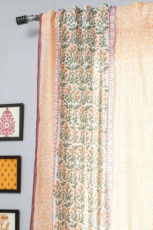 Fairyland Yellow Hand Block Printed Window Curtain