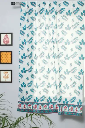 Glow Of Leaves Hand Block Printed Window Curtain