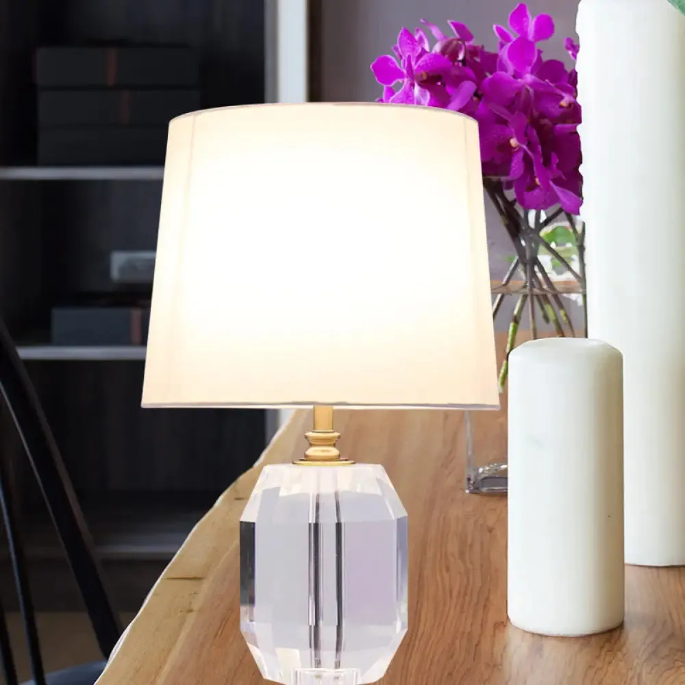 Minimalist Tapered Crystal Night Table Lamp, White, 18"/21" Long